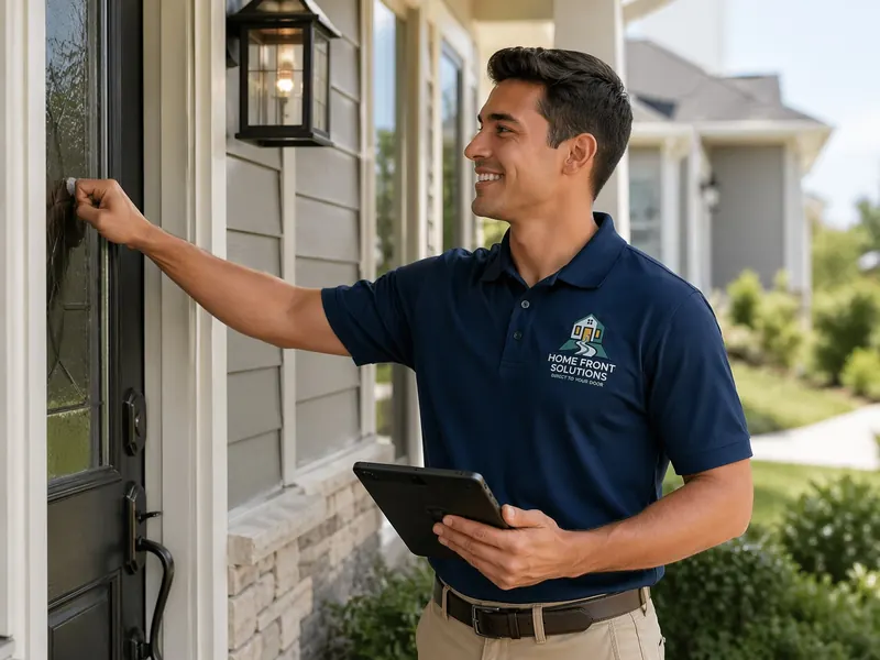Home Front Solutions field representative working an assigned neighborhood route